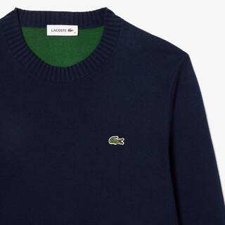 Pull col rond en double-face de coton Pullovers - Bleu - Lacoste - Femme