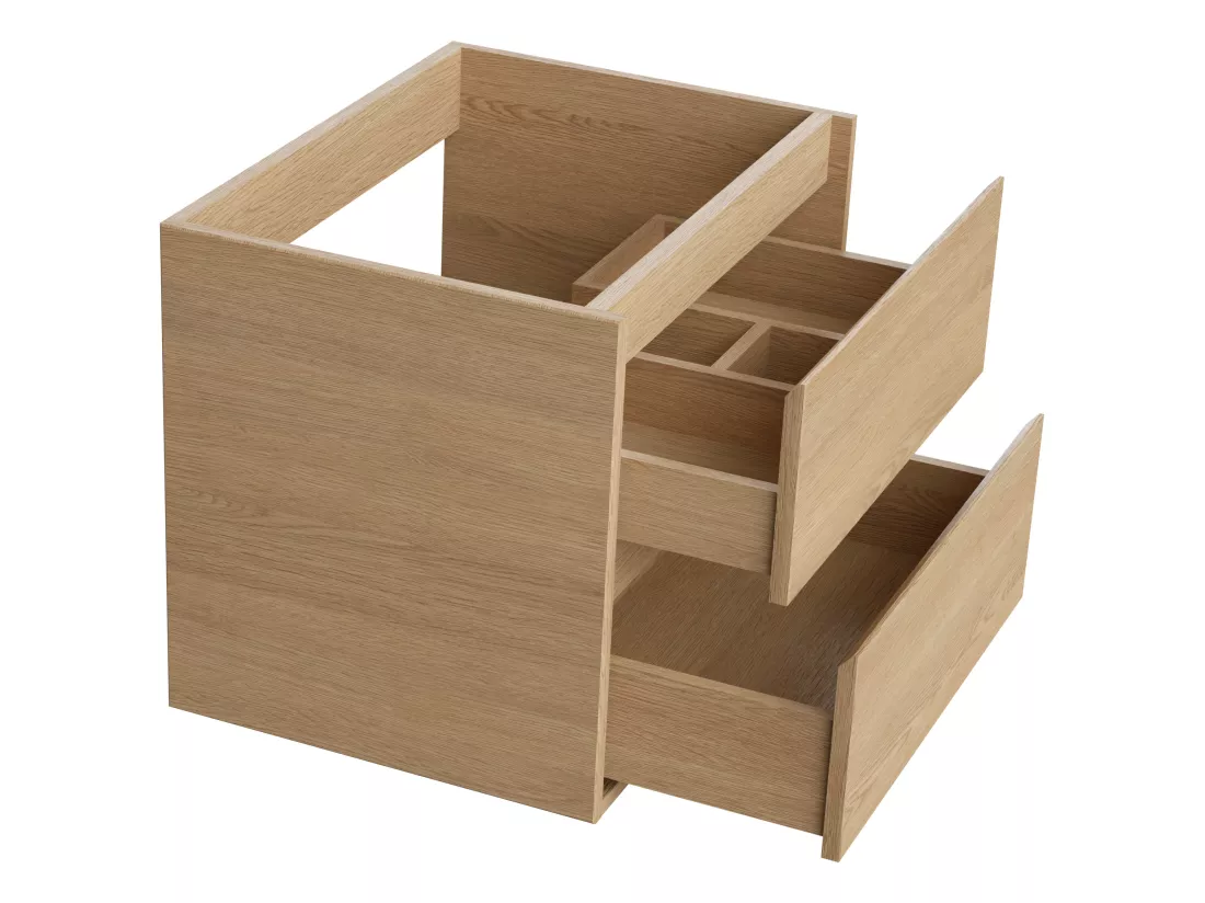 Meuble de salle de bain avec vasque à poser en pierre - Placage chêne - 60 cm - MILIPAM