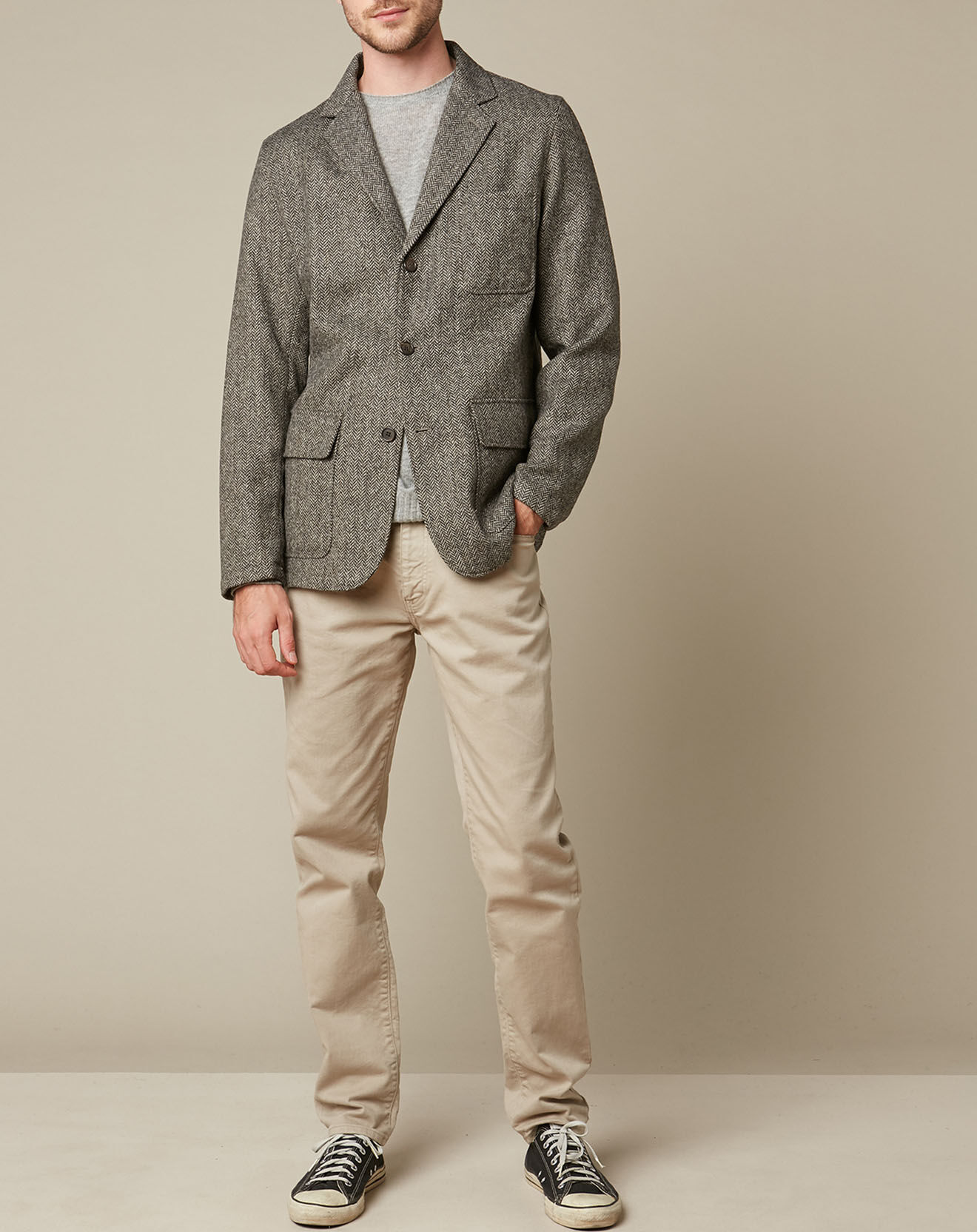 Hartford Veste 100% Laine Jag motifs chevrons beige/charbon