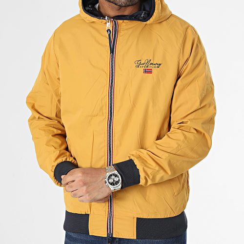 Veste Zippée Capuche Réversible Bleu Marine Jaune