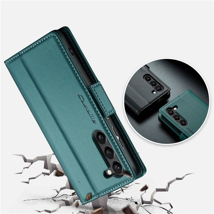 Samsung Galaxy S24  Plus Leder Tasche Flip Wallet Etui mit Kartenfächern Litchi Look (RFID Schutz) - Grün