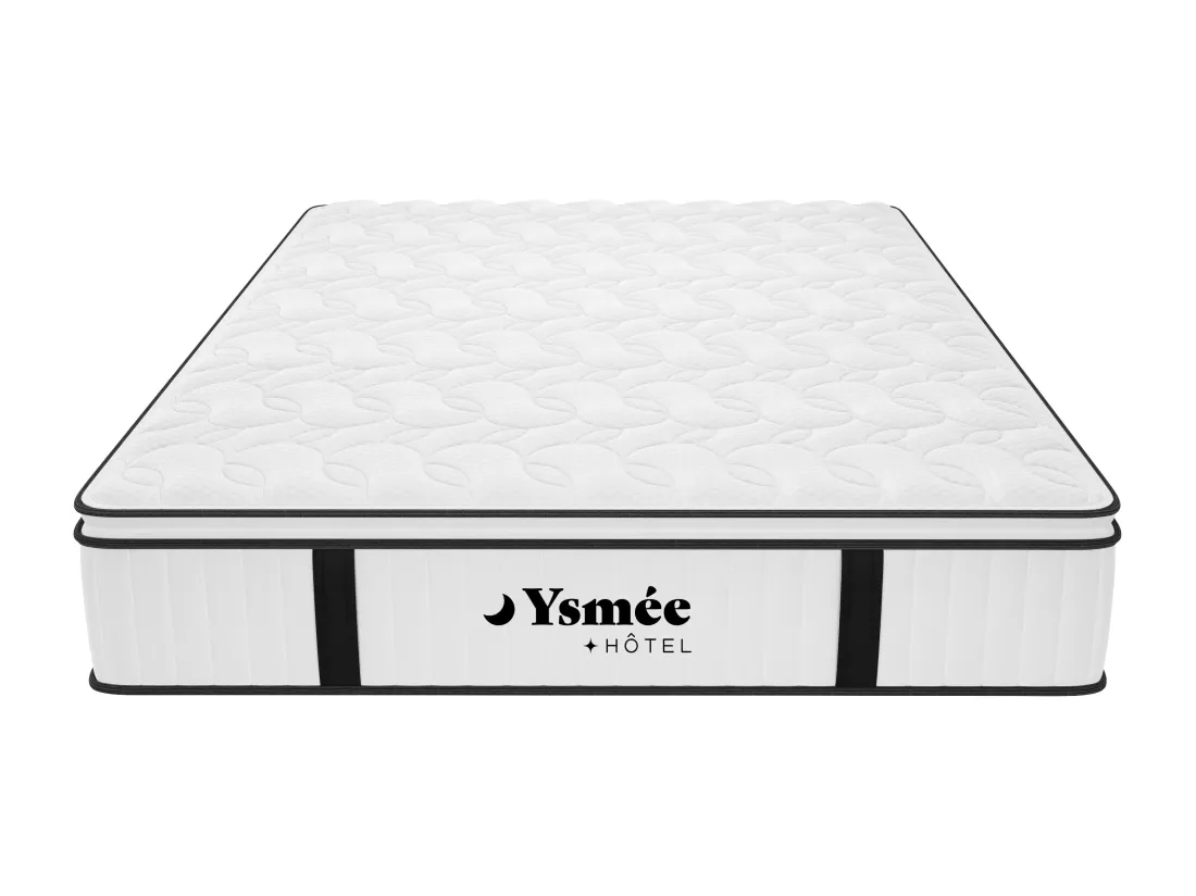 Ensemble 140 x 190 cm sommier coffre blanc + matelas anti-feu ressorts ensachés et surmatelas intégré ép.28cm - DELICE de YSMÉE HÔTEL