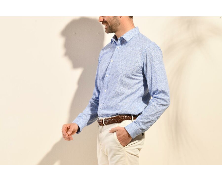 Chemise coton blanche à imprimé fleuri bleu - SULPICE