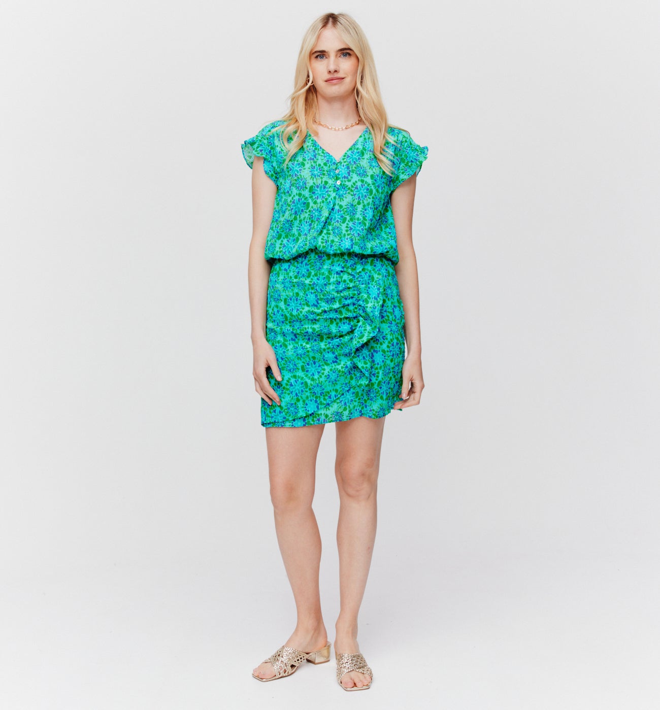 Mini-jupe volantée Femme - Imprimé vert