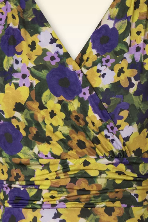 Vintage Chic for Topvintage Vivian flower maxi jurk in paars en geel