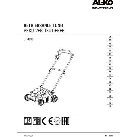 AL-KO vertikalskærer SF 4036 uden batteri og lader
