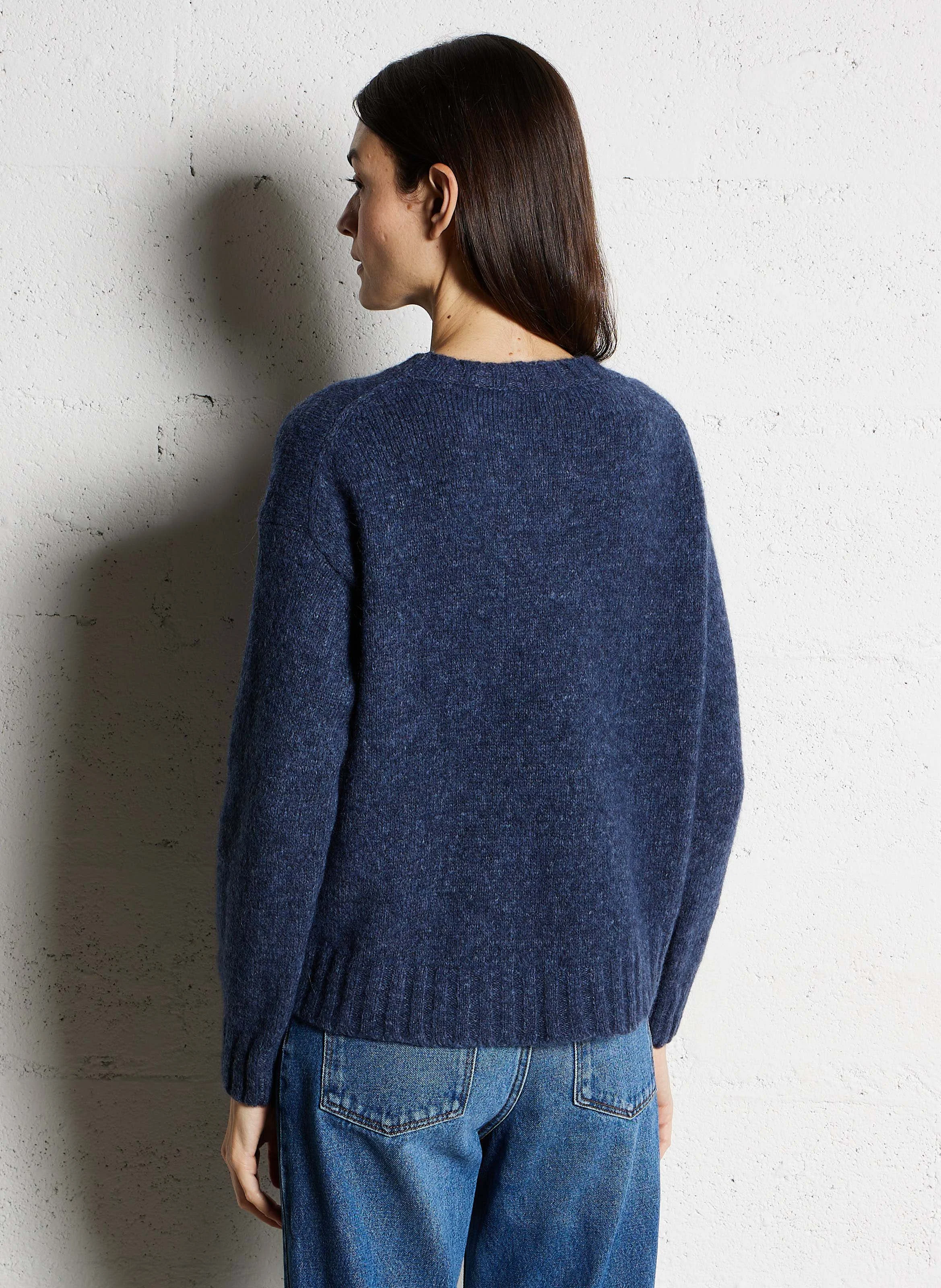 GROVE - Pull ample col rond en maille mélangée | Bleu