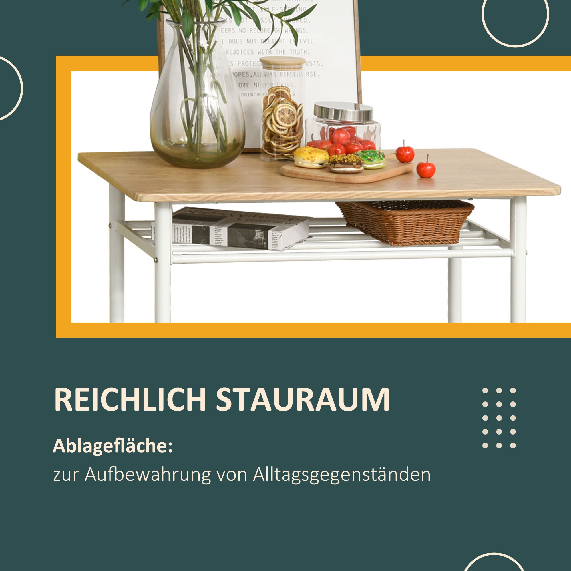 HOMCOM Bartisch-Set 3-teiliges Bar-Set bestehend aus einem Tisch und 2 passenden Hockern Weiß, Eiche 80 x 50 x 90 cm (BxTxH)