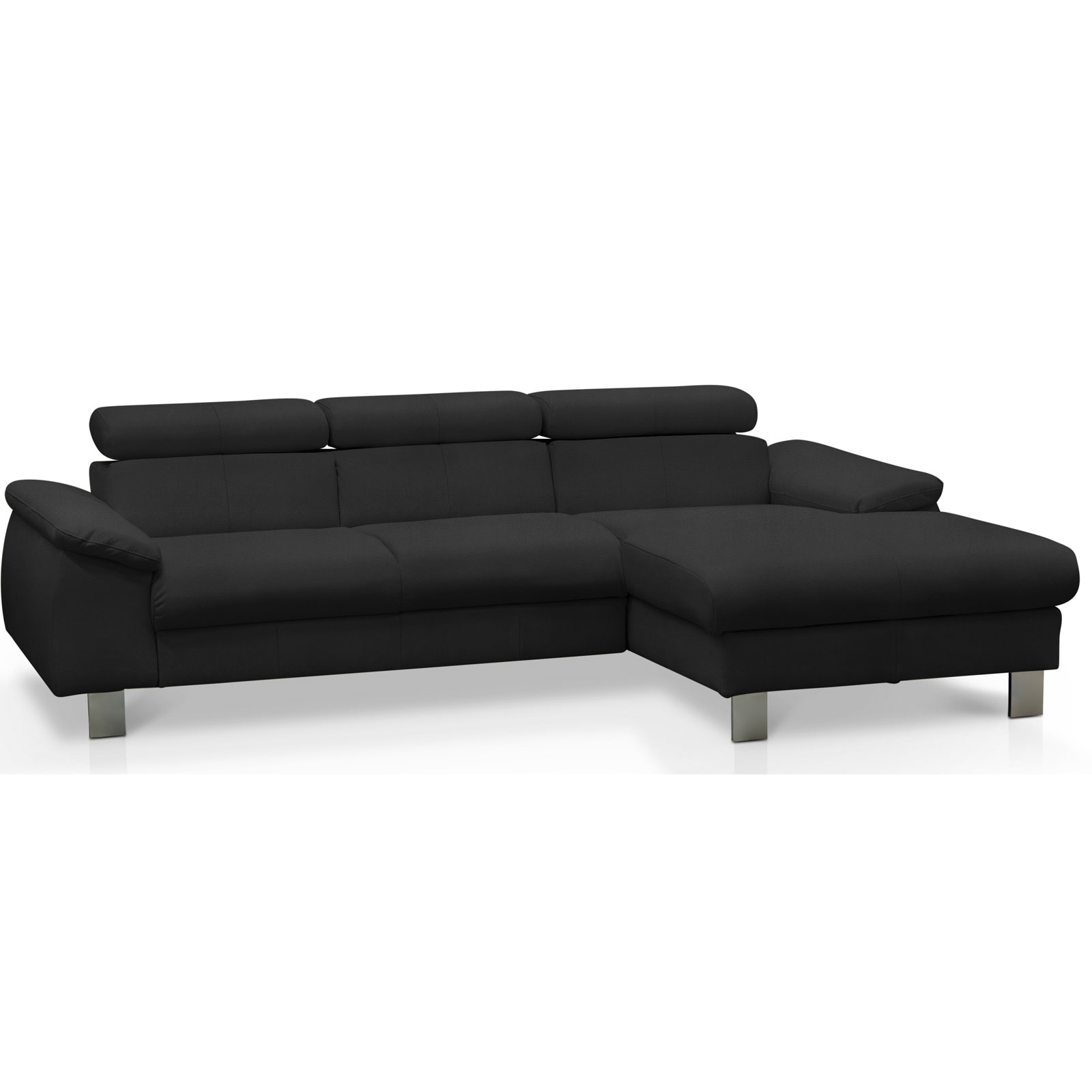 Ledersofa - schwarz - Kopfteilverstellung - Recamiere rechts