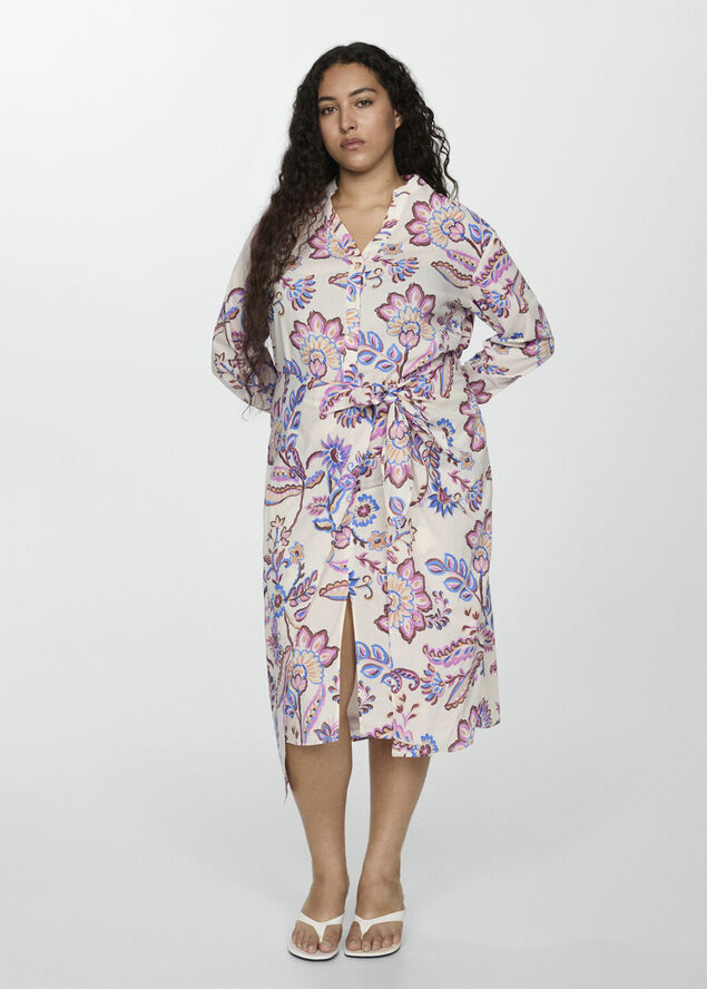 MANGO Floral print dress with bow Light beige