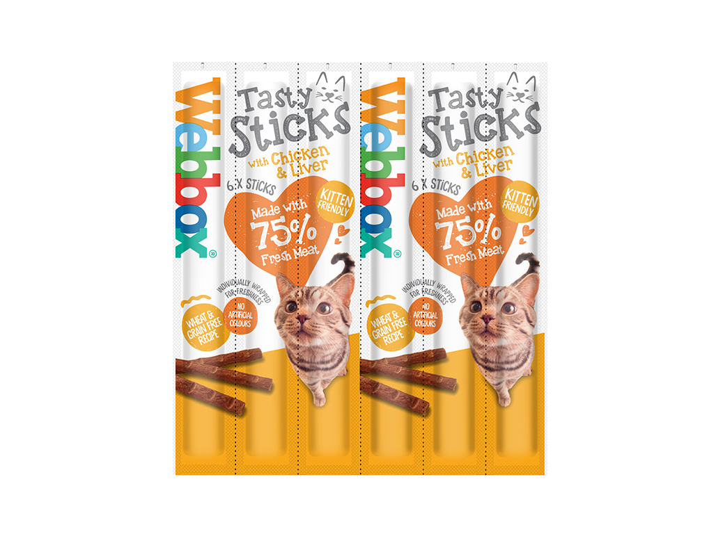 SNACK GATO WEBBOX STICKS FRANGO E FÍGADO PACK 6 UNIDADES