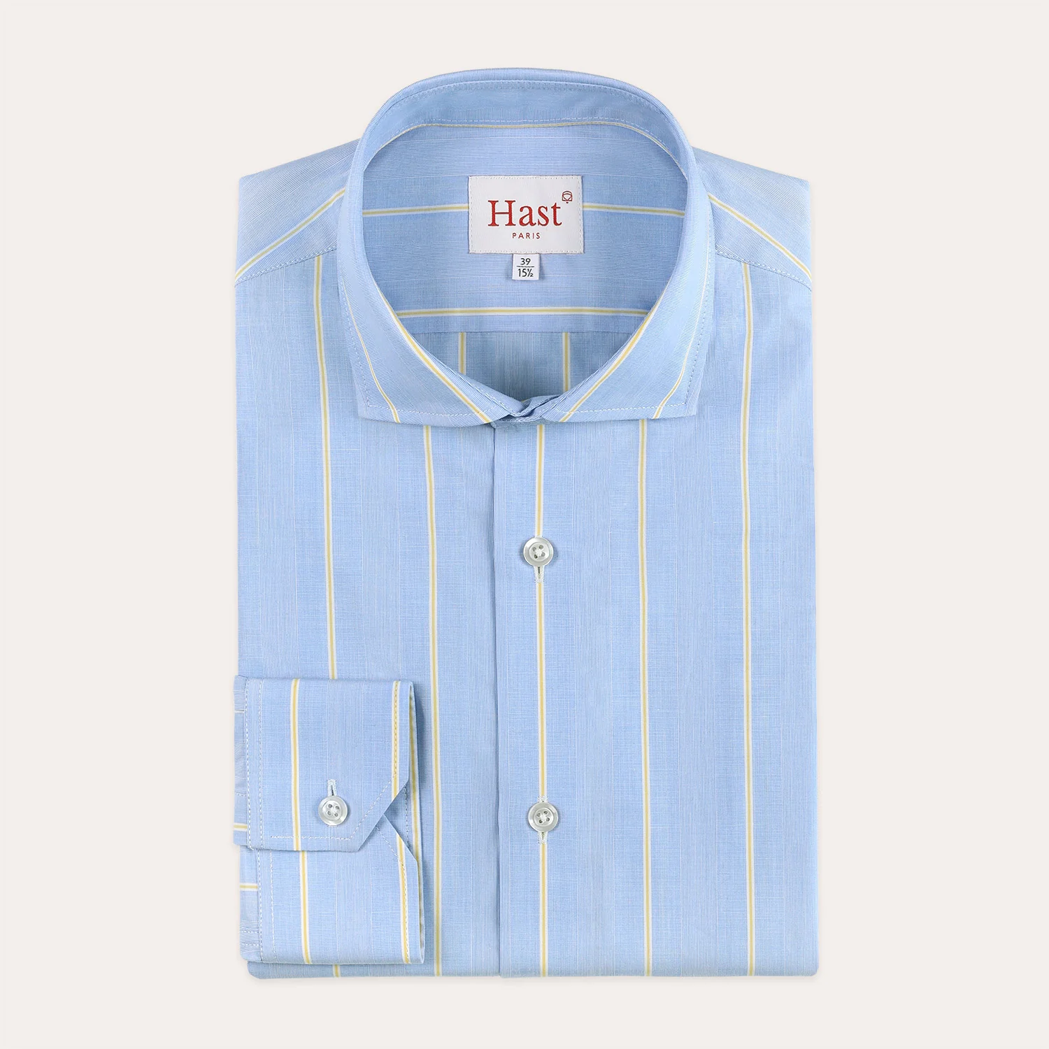 Blue poplin shirt with yellow stripes