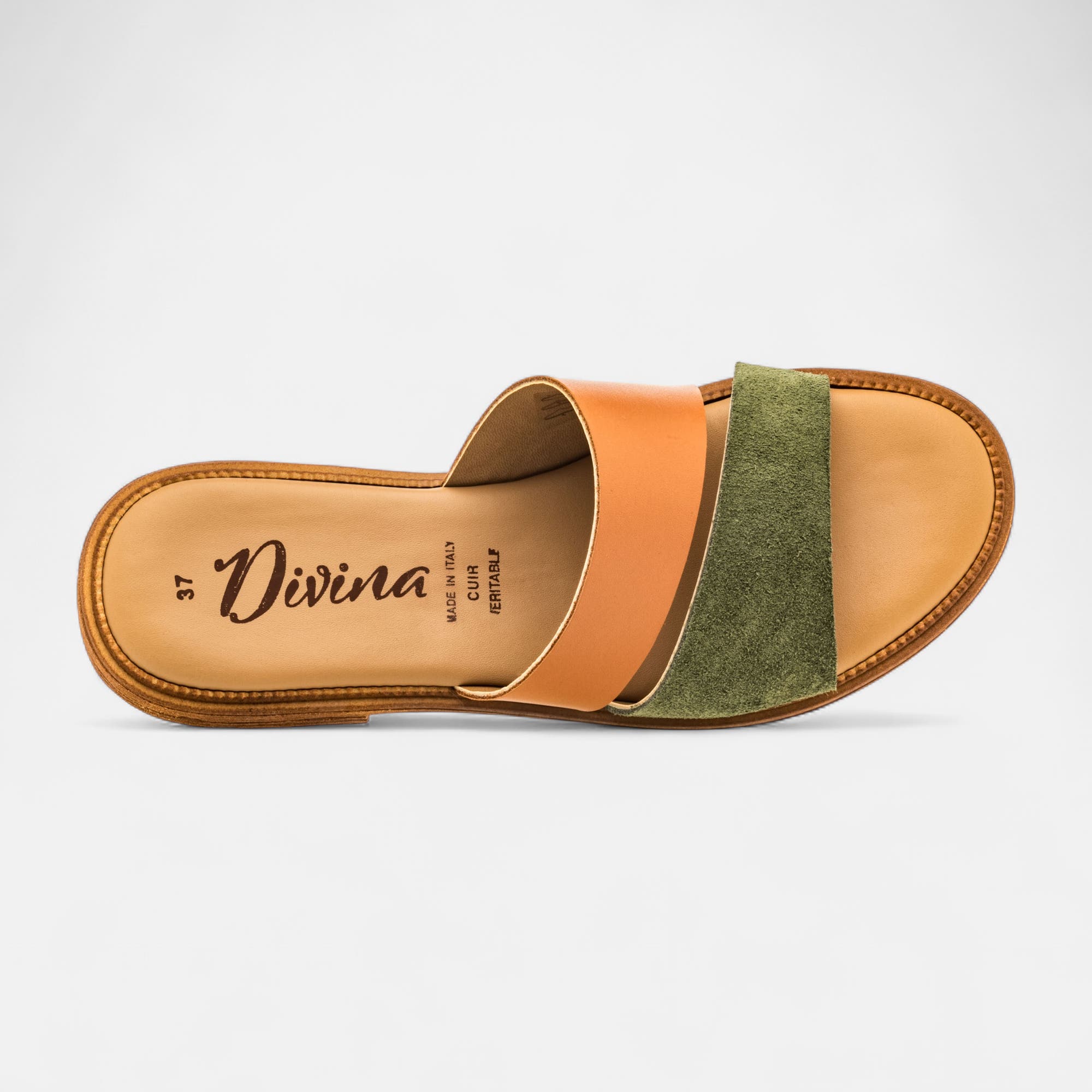 Mules Femme en cuir cognac