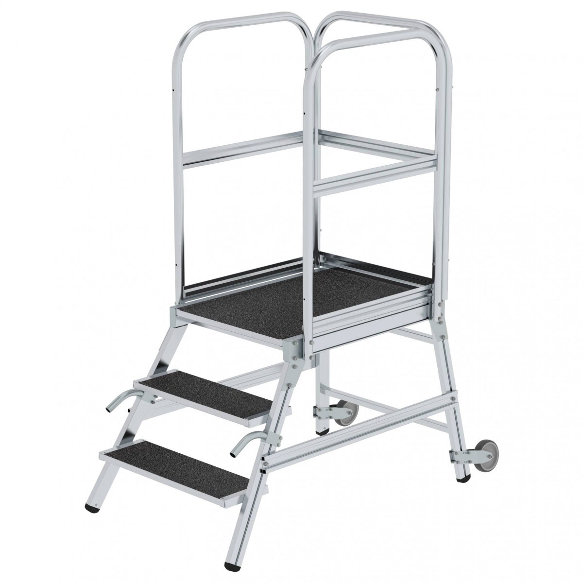 Munk platformladder met wielen en handvat R13 korund 3 treden