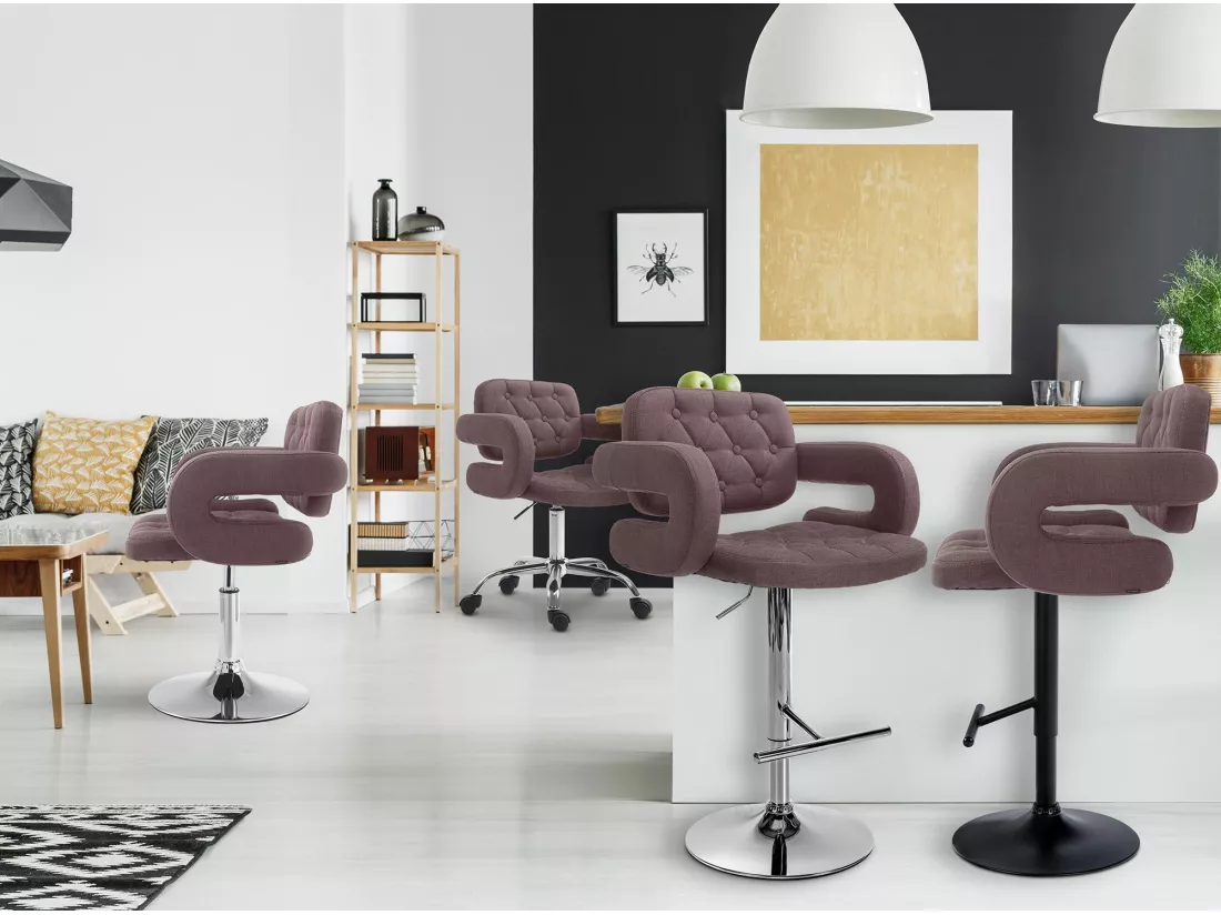Chaise de bureau - Tissu & Métal chromé - Marron - Dublin