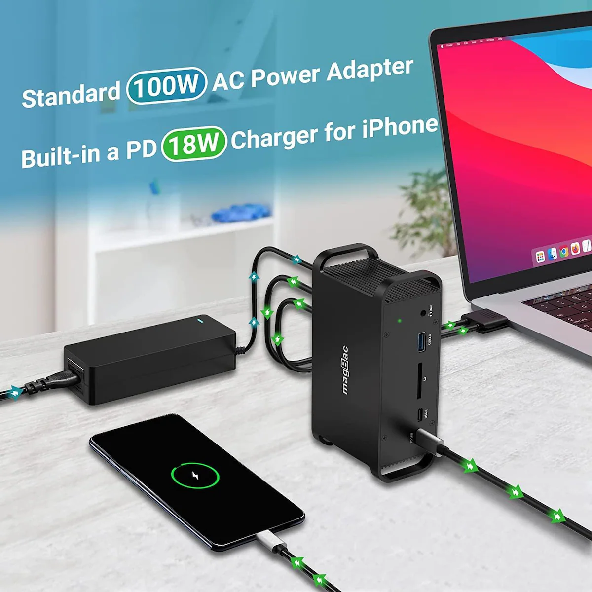 NÖRDIC 2 til 14 USB-C Macbook-dokkingstasjon to skjermer 2xHDMI 4K60Hz 7xUSB 1xUSB-C PD65W 1xRJ45 1xAudio 1xSD Thunderbolt 3/4 USB4
