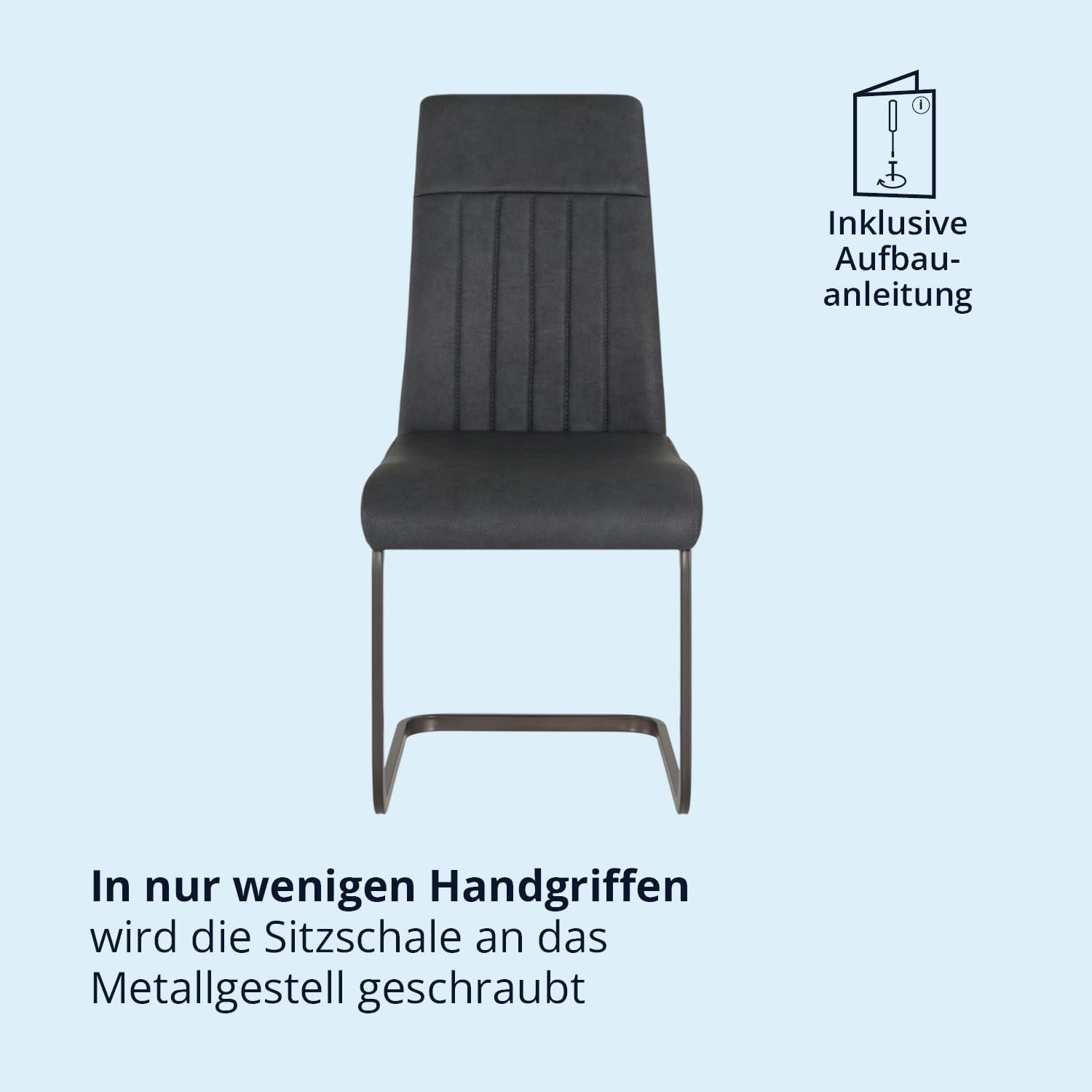 KHG 4er Set Esszimmerstühle Schwingstuhl Polsterstuhl Küchenstuhl Kunstleder Anthrazit - Design Stuhl Sitzhöhe 48 cm - Freischwinger mit Griff, für Esszimmer, Büro, Küche