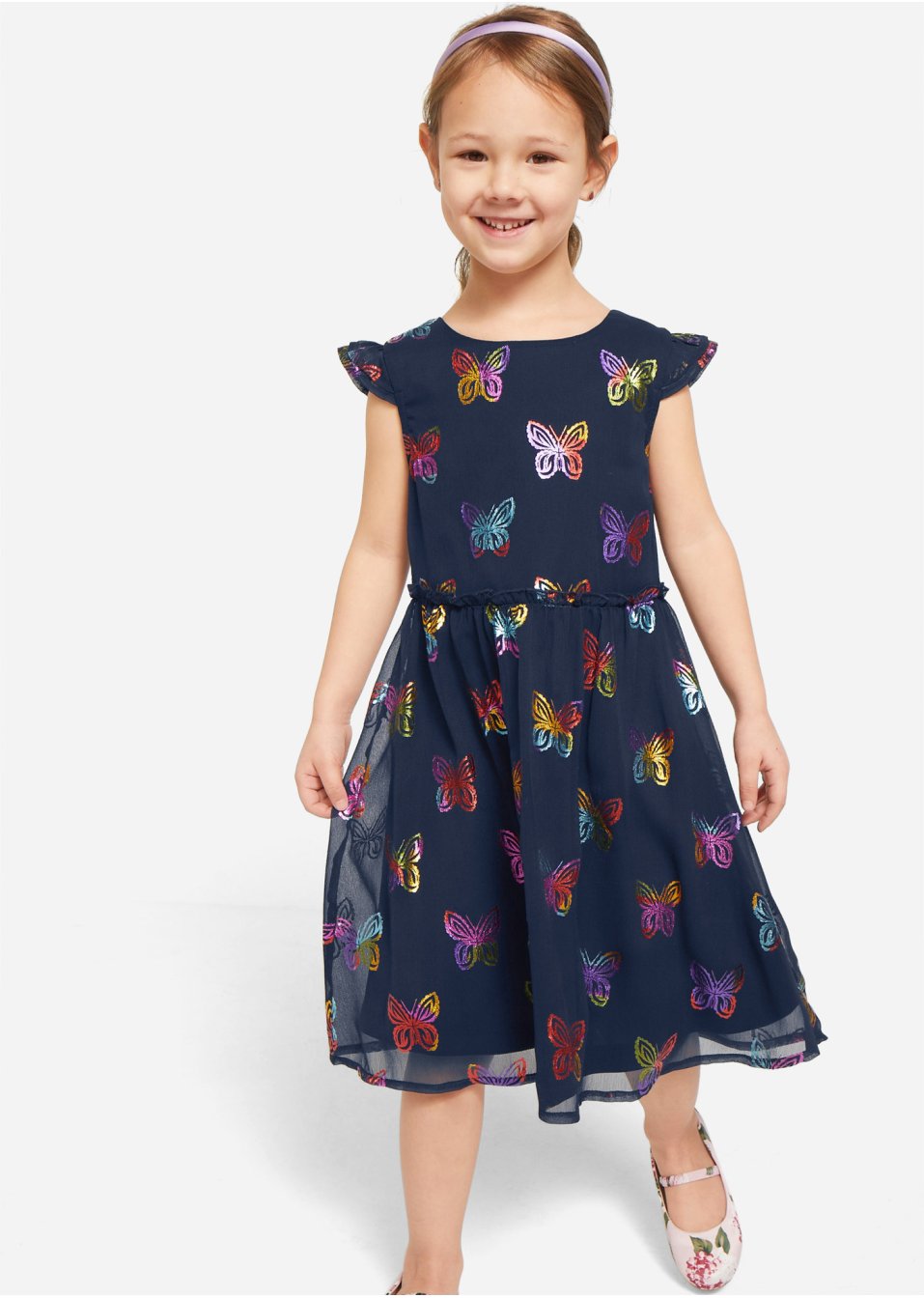 Robe de fête fille en chiffon avec imprimé papillon