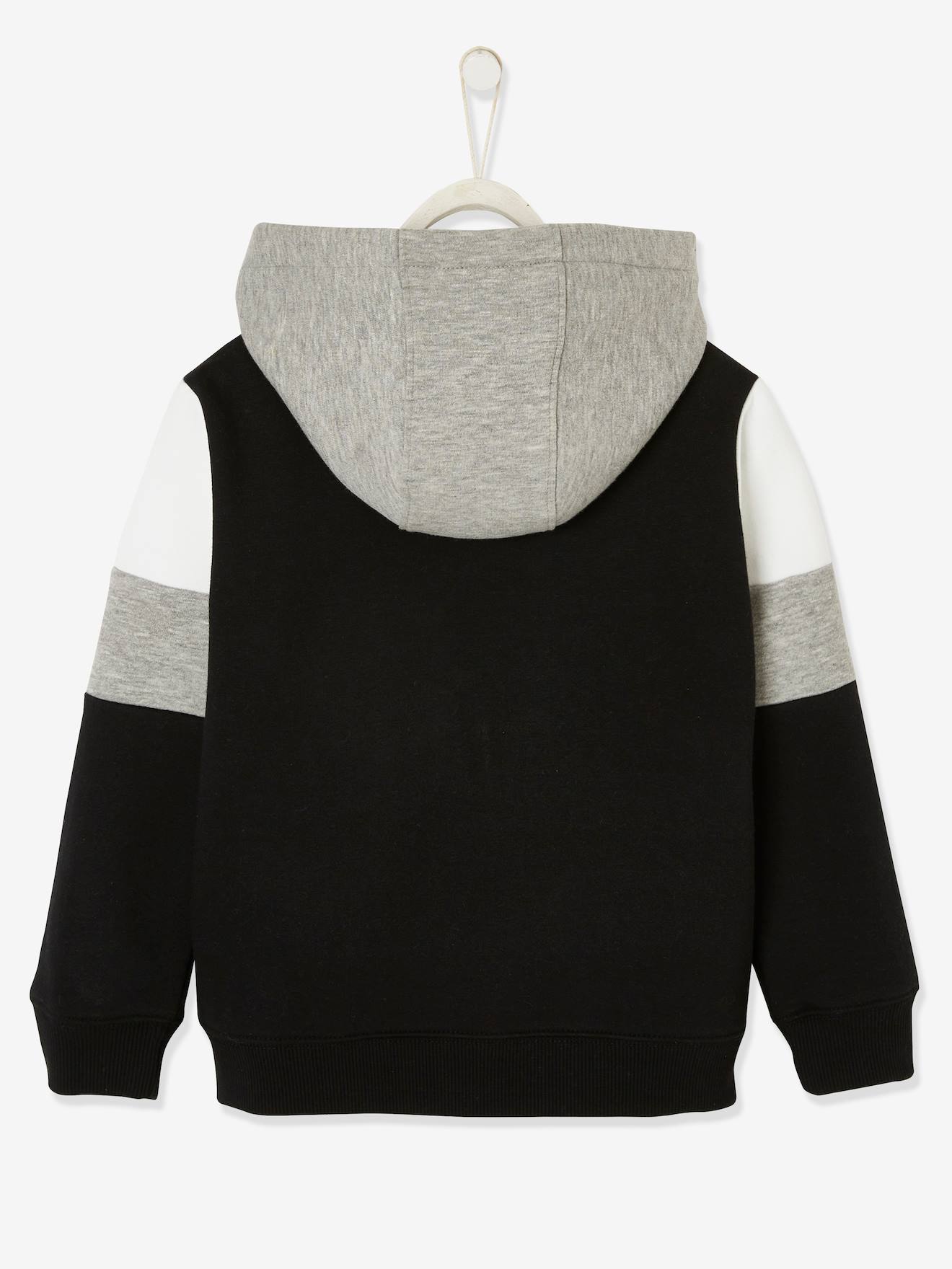 Moletom preto esportivo com zíper e blocos de cores para meninos