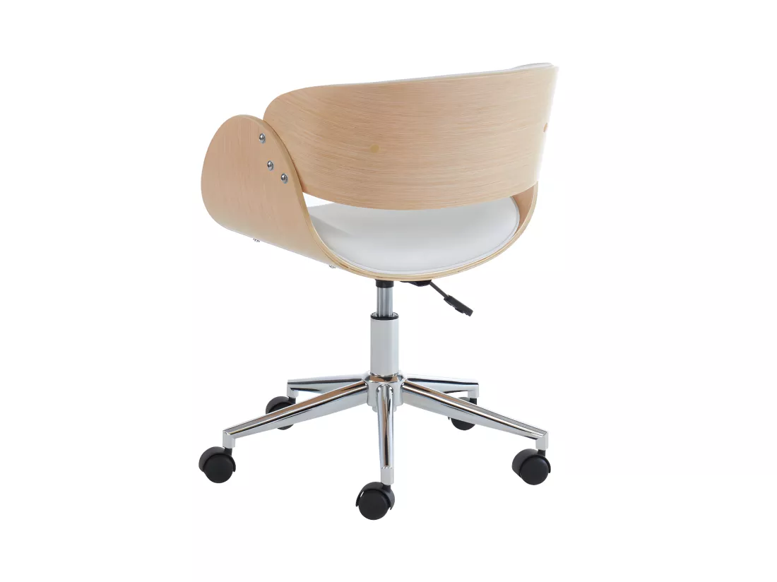 Chaise de bureau - Simili et métal chromé - Chêne et Blanc - Hauteur ajustable - JELSA