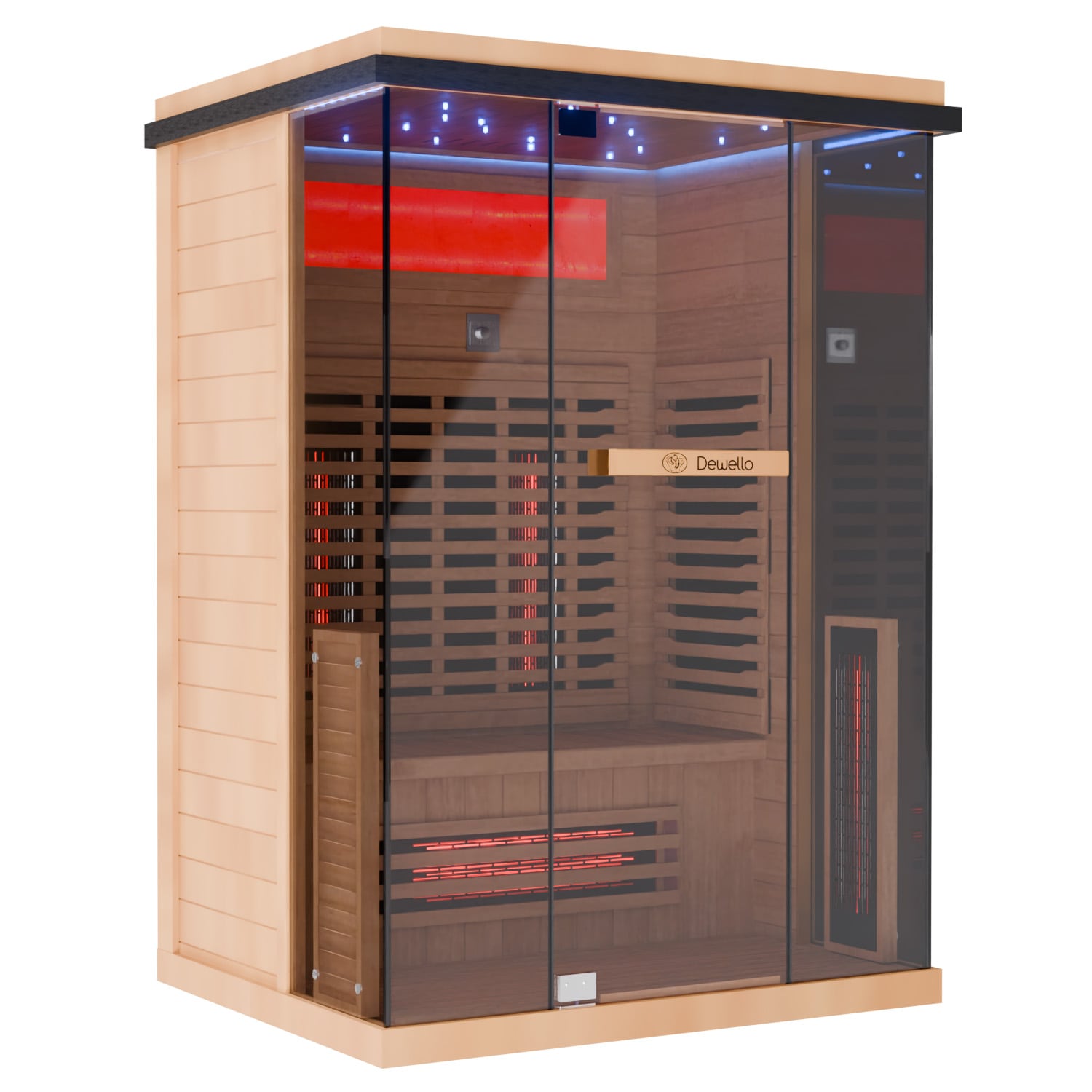 Dewello® Infrarotkabine Infrarotsauna KENORA 130x105 für 1-2 Personen aus Hemlockholz, Dual Therm
