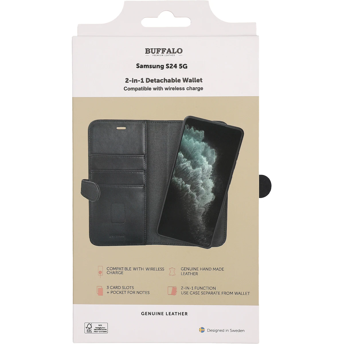 Buffalo 2in1 Samsung Galaxy S24 lommebokdeksel (sort)