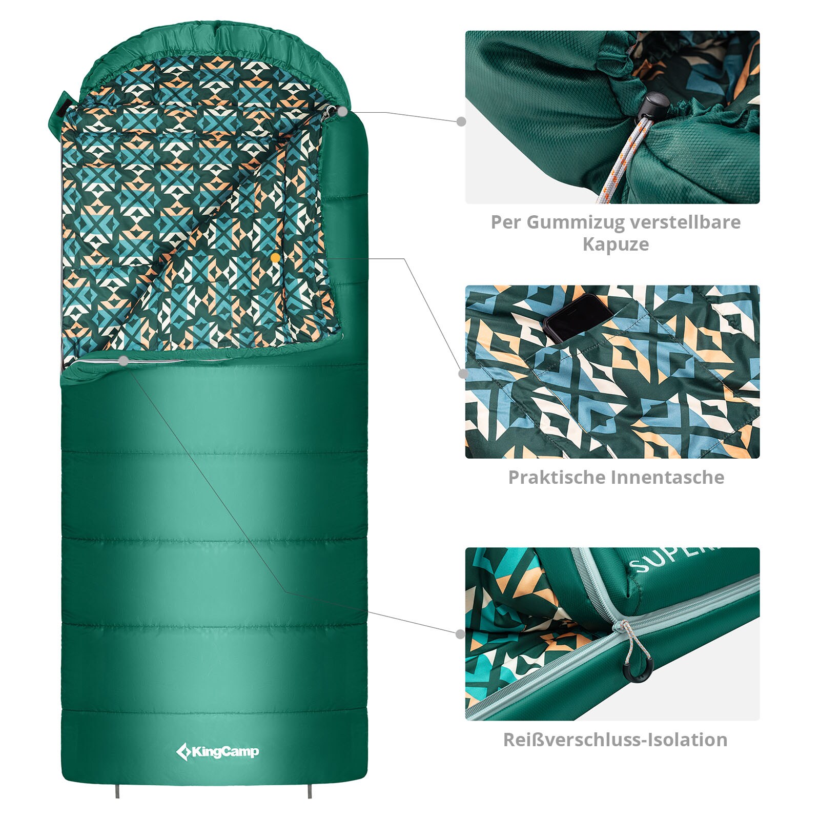 KINGCAMP Mumienschlafsack Superior 300XL 3 Jahreszeiten Schlafsack XL Lang -13°C Variante: L