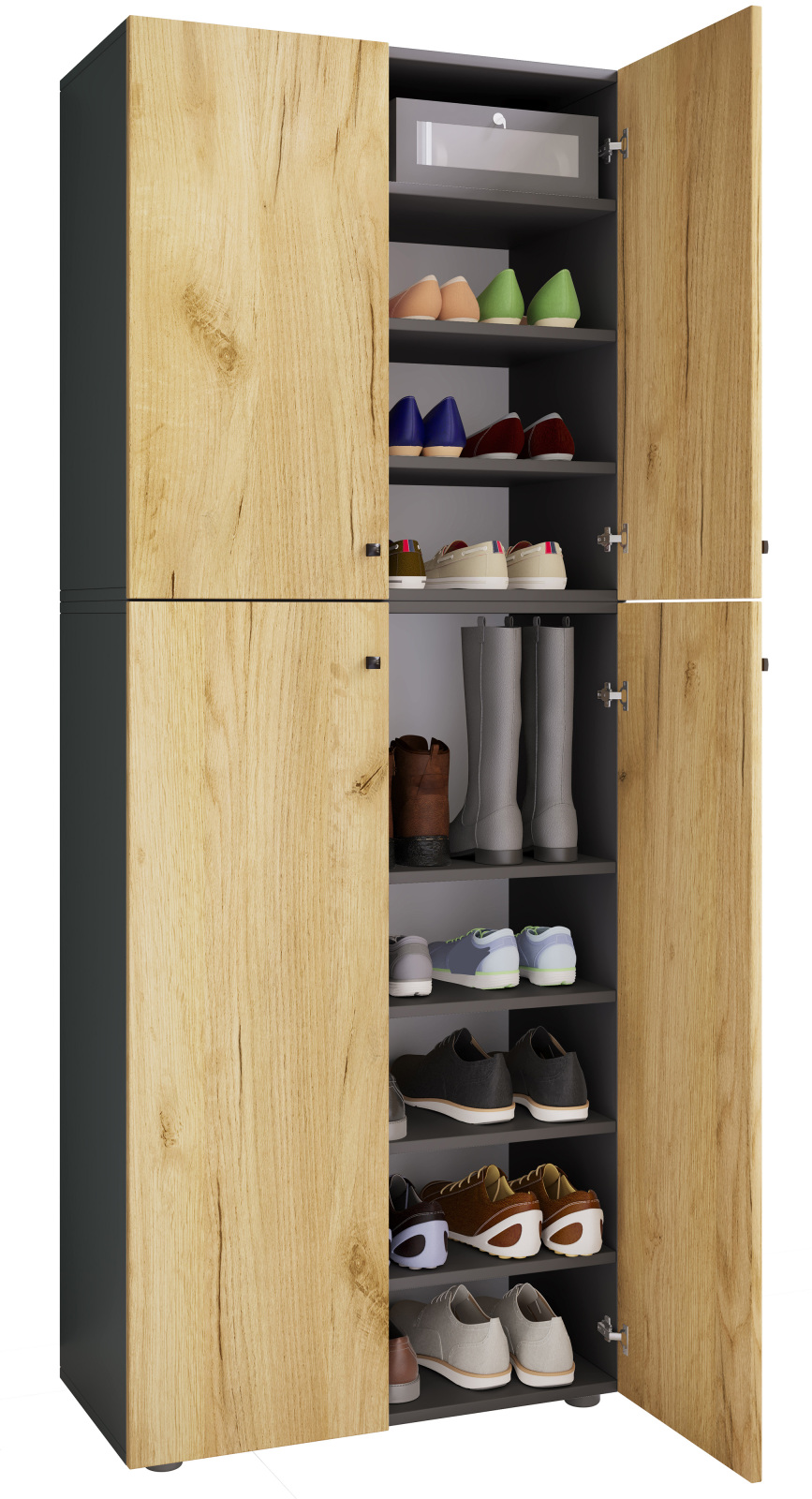 Schuhschrank LONA XXL - anthrazit-Honig-Eiche - 9 Einlegeböden - 182 cm