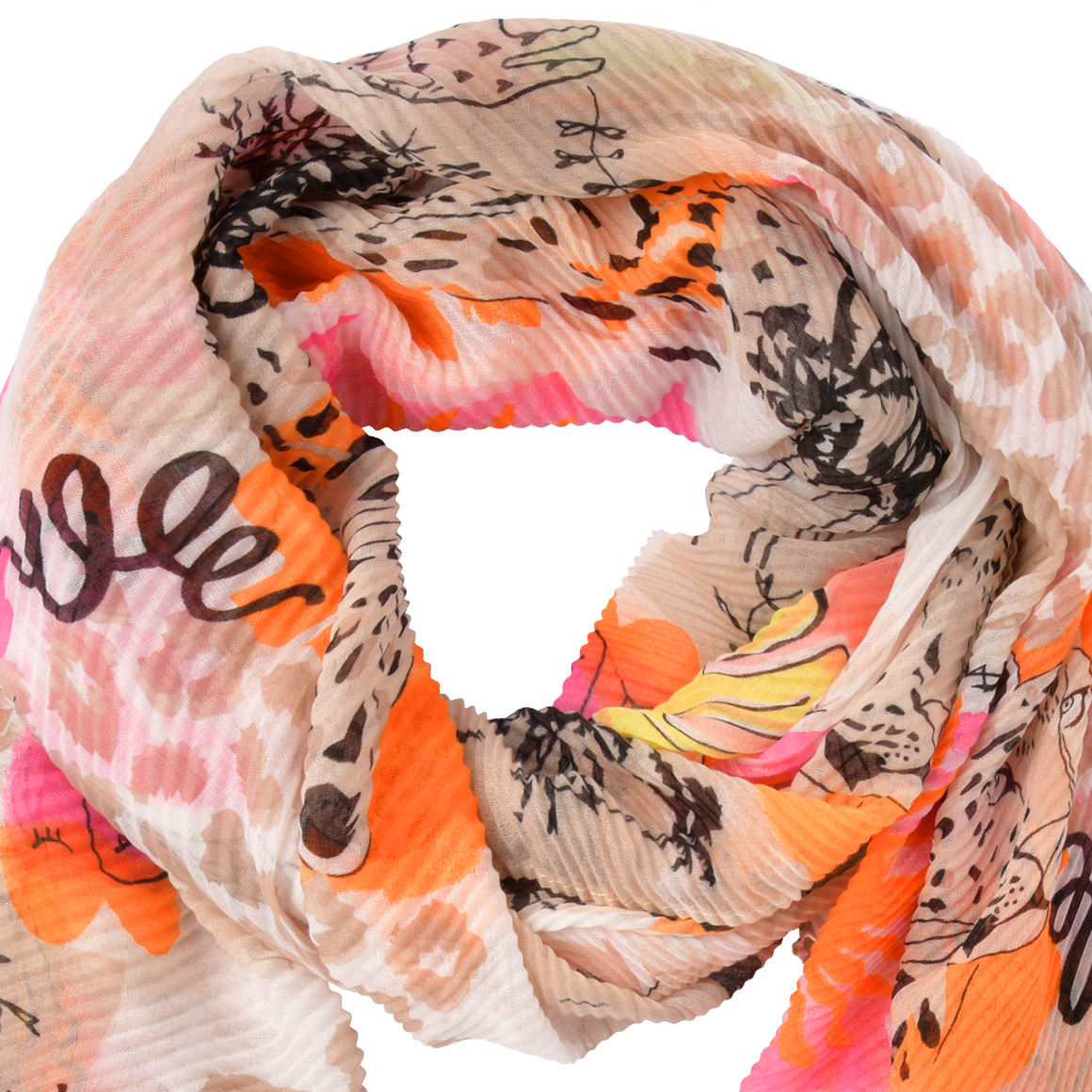 Gina Benotti Damen Tuch mit Crinkle-Struktur hellbeige / pink / orange