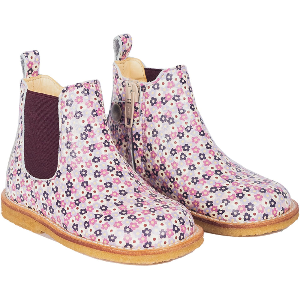 Køb Angulus Heather Flowers/Bordeaux Klassisk Chelseastøvle Med Elastik Og Lynlås