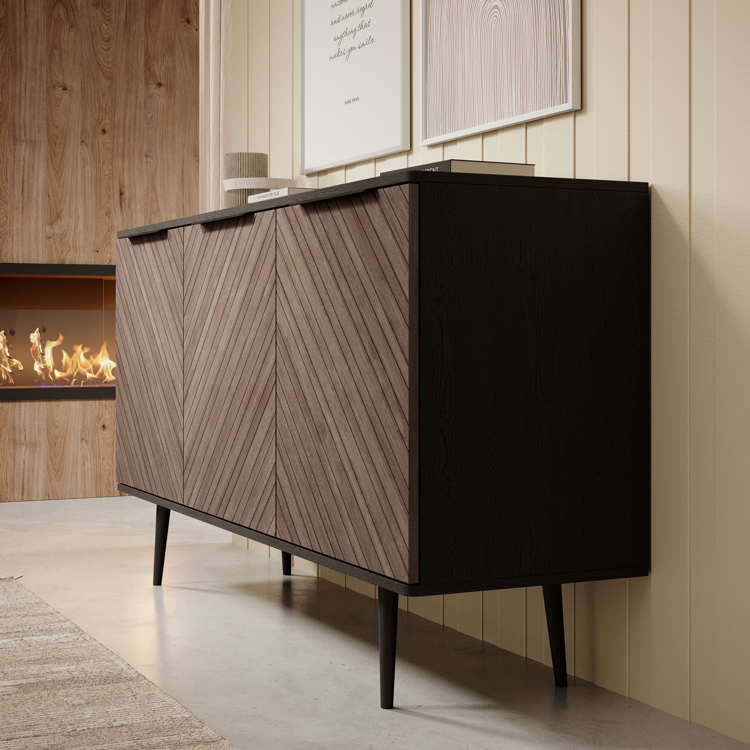 Pedro - Dressoir - Donker eiken/zwart - 150x41x80 cm