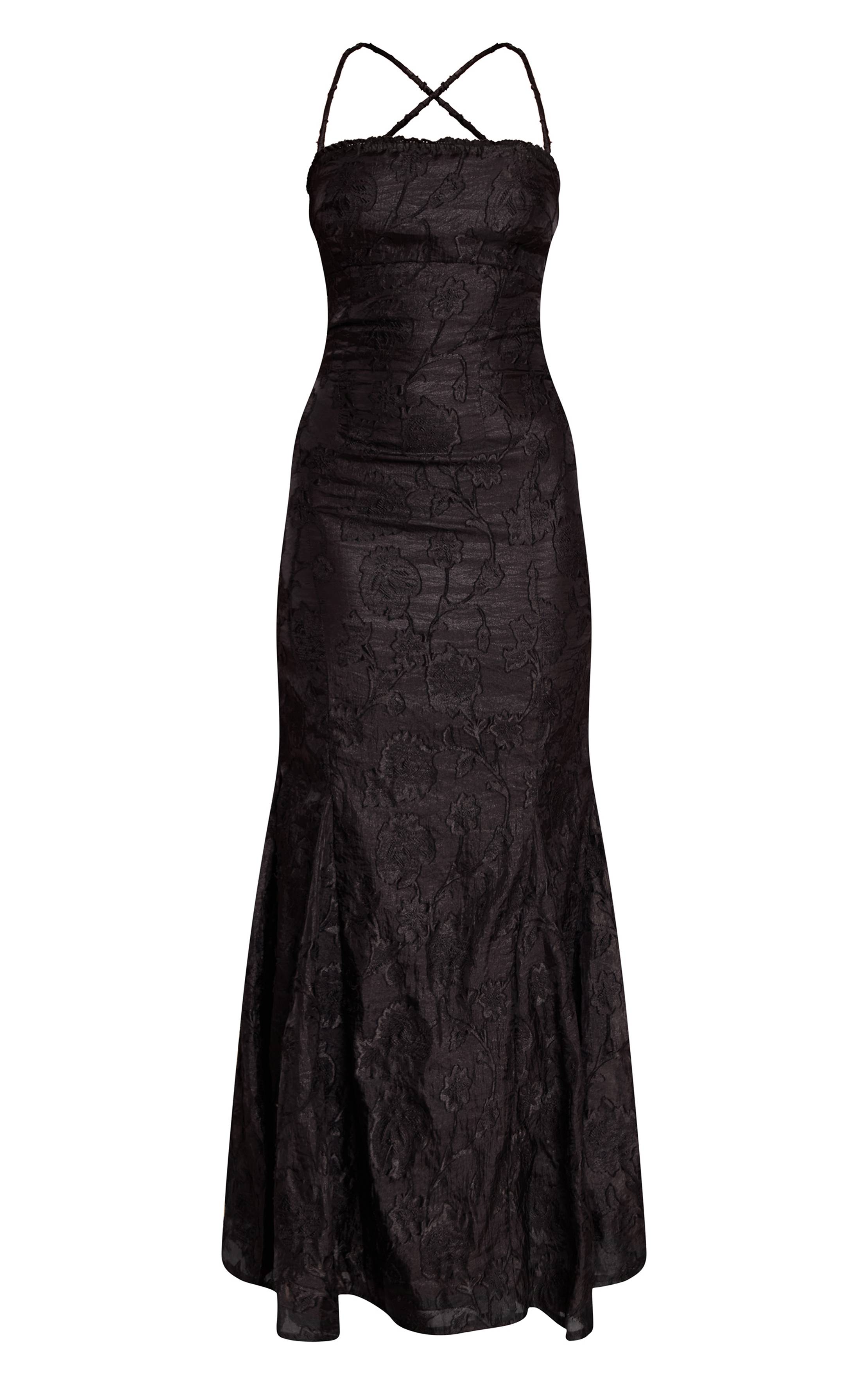 Noir Robe Longue Texturée À Dos Lacé