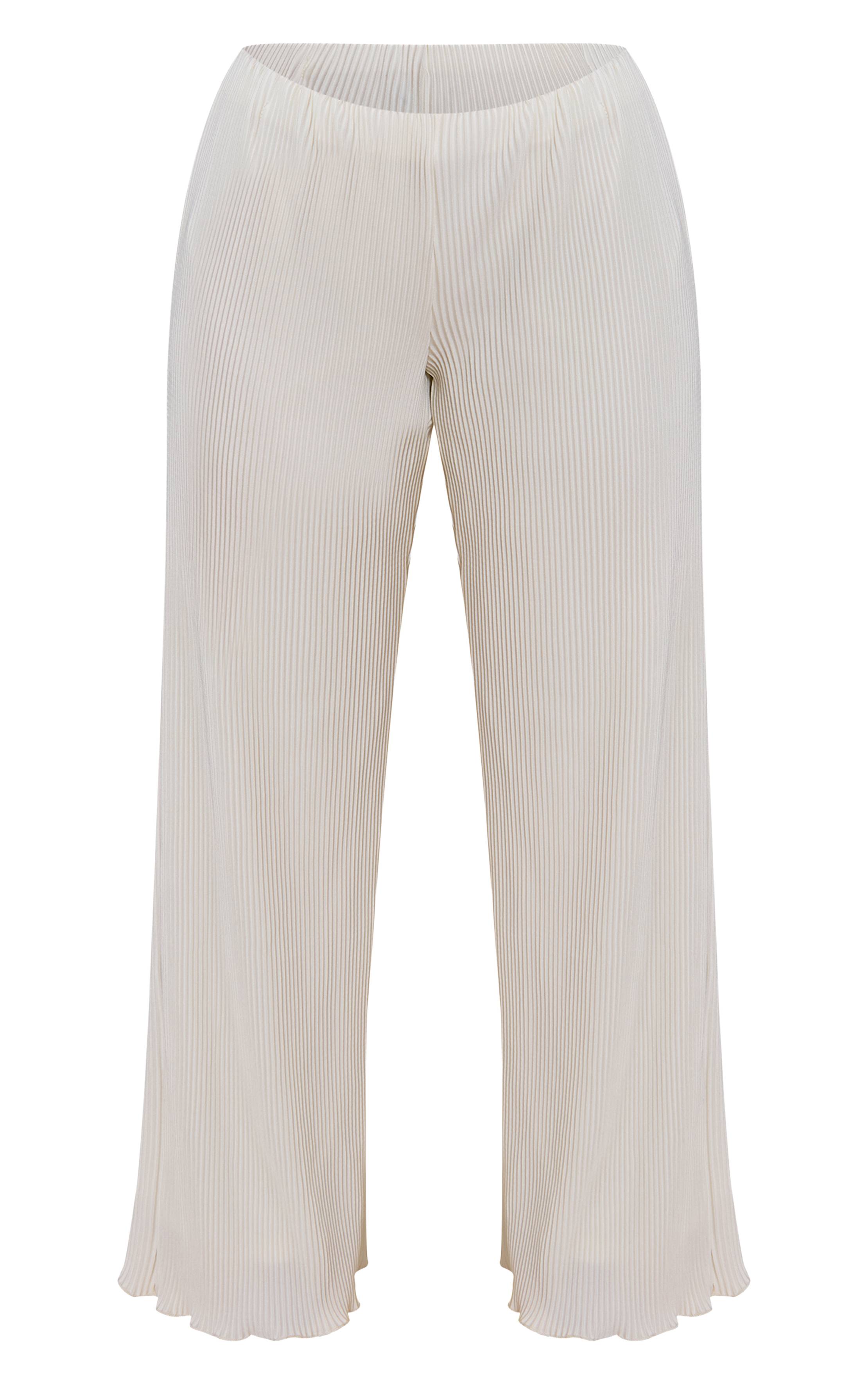 Crème Pantalon Large Plissé À Bord Volants Petite
