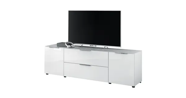 TV-Möbel Santo, Spanplatte Glas weiss, 180,5 x 54,5 x 40 cm
