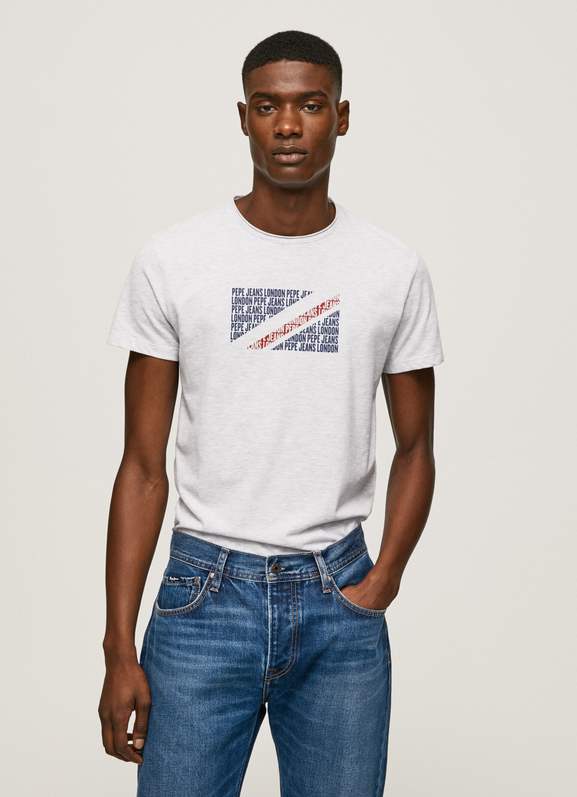 Camiseta mesclada com logotipo estampado - branca