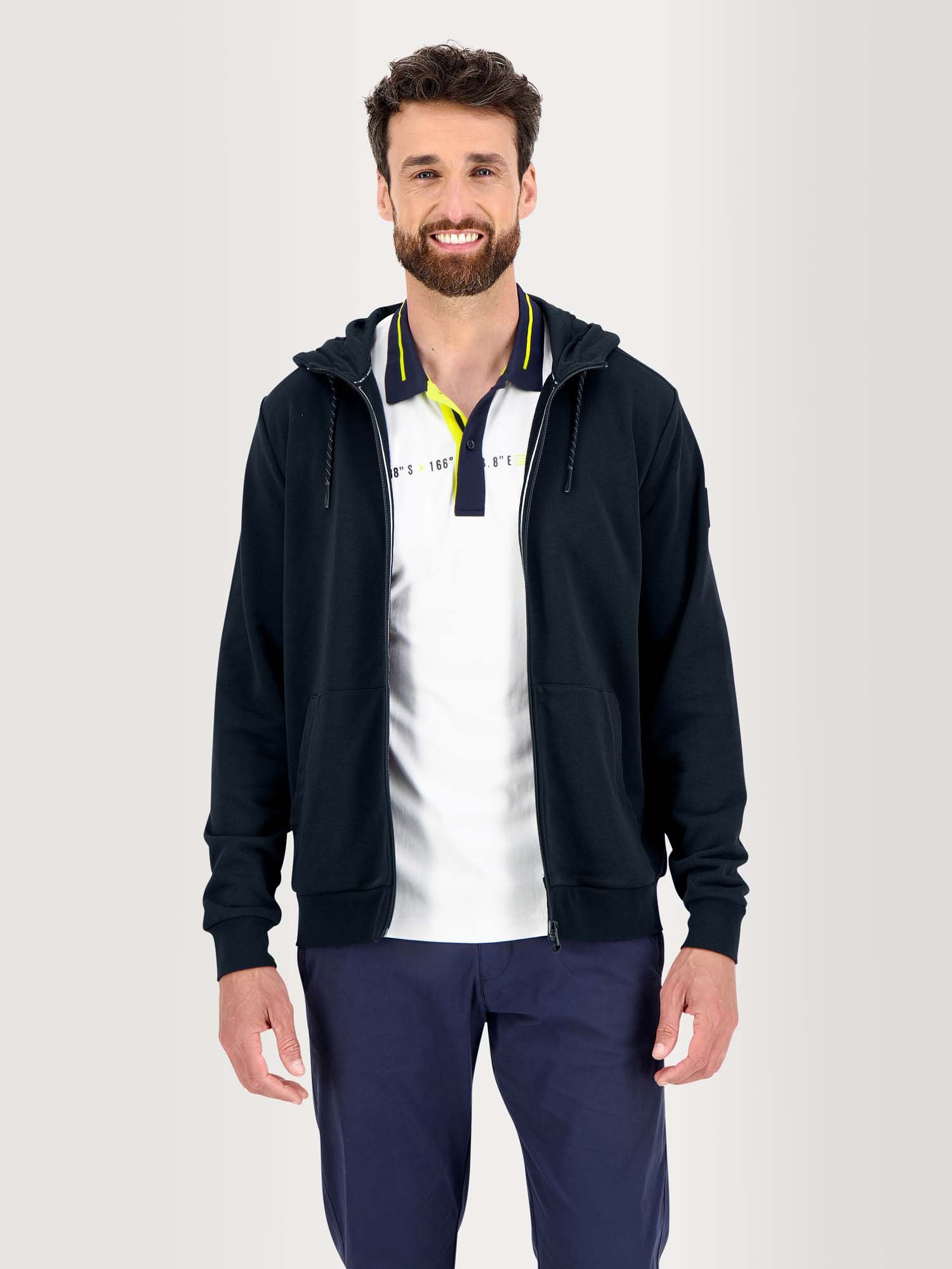 Sweat Homme Zippé Molleton A Capuche Marine