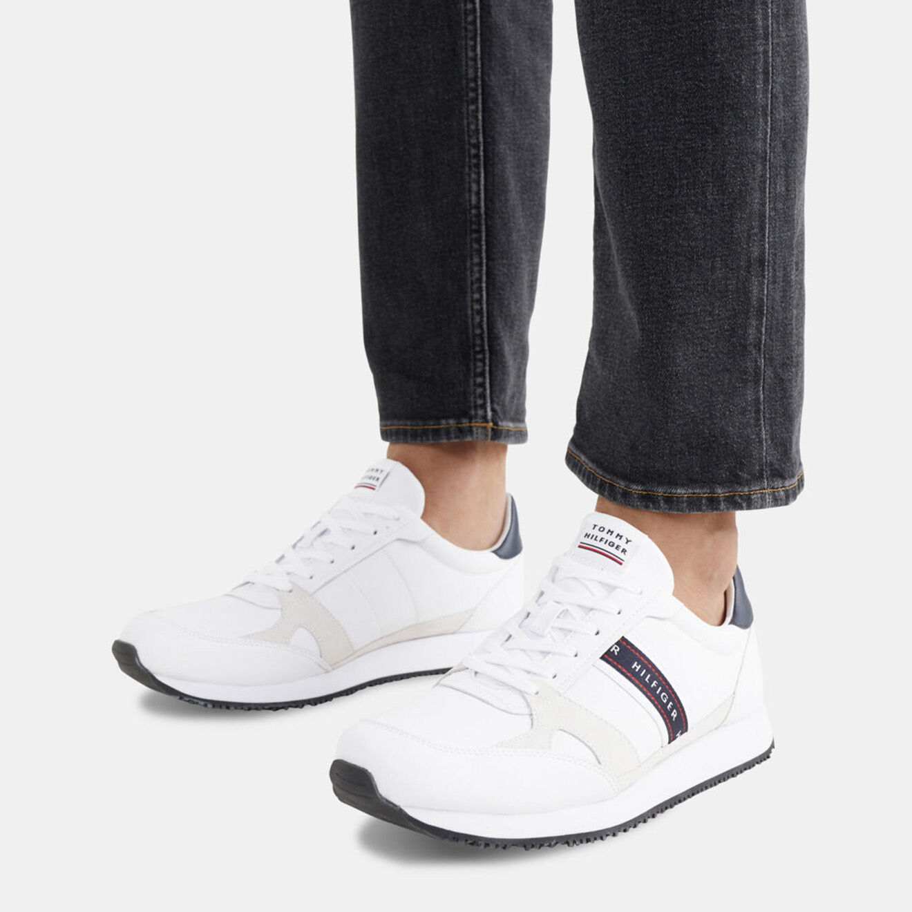 Tommy Hilfiger Baskets running en Cuir Stripe blanc/bleu