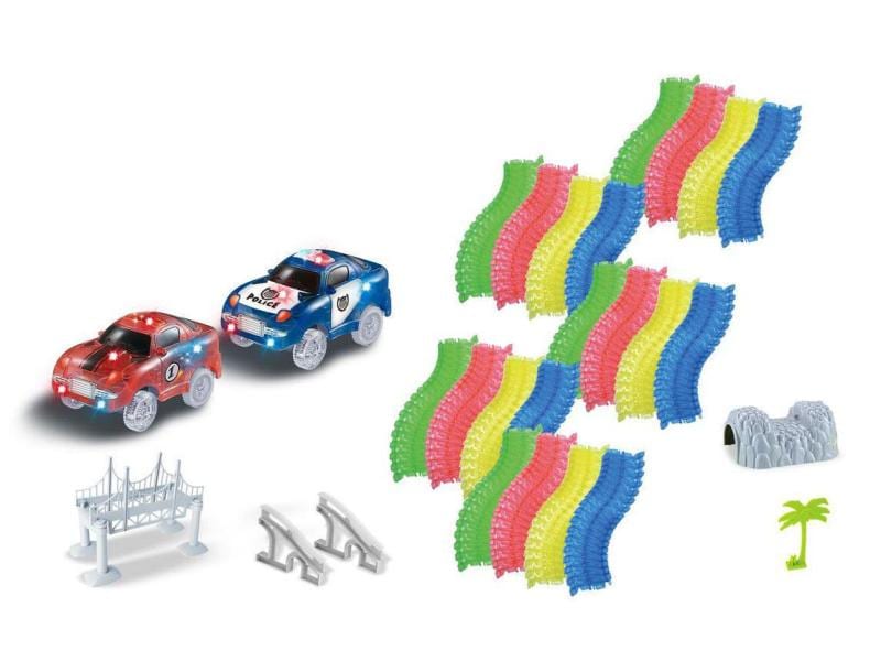 Amewi Magic Traxx Bahn Mega Set mit Brücke Schienenset mit Brücke und zwei Rennwagen