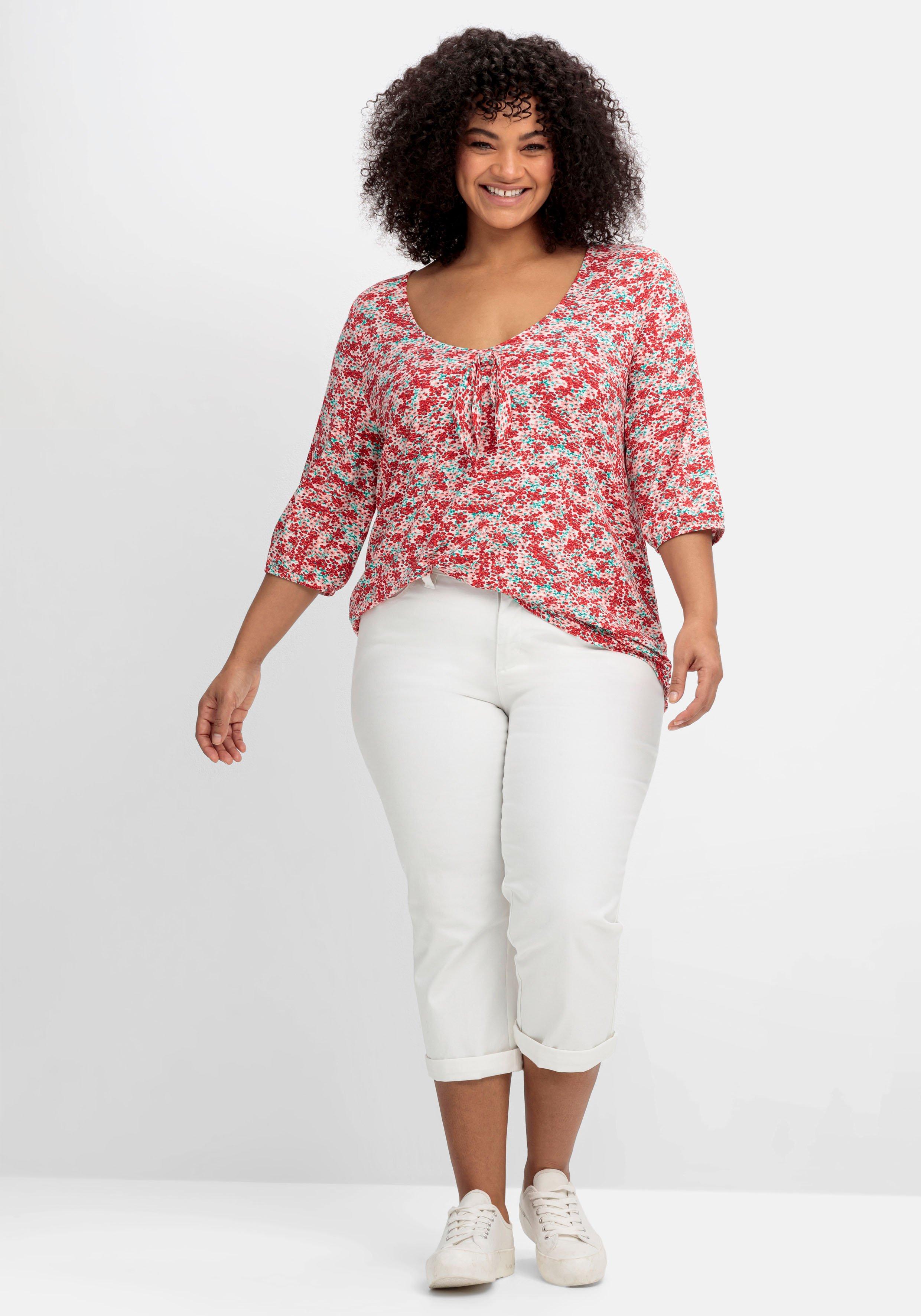 Shirt mit Allover-Blumendruck und tiefem Ausschnitt