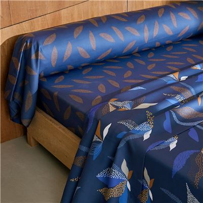 Linge de lit satin de coton motif feuillage stylisé - BECQUET CRÉATION