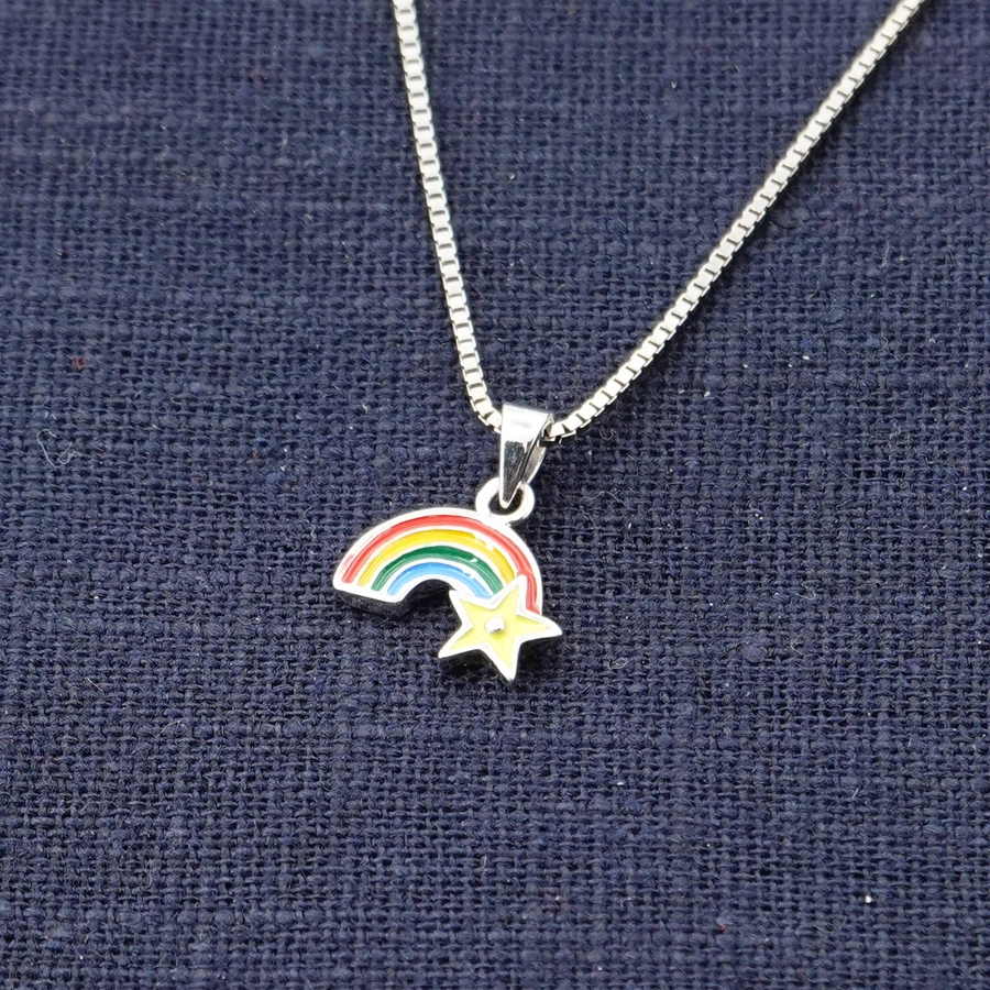 trendor Kinder-Halskette Silber 925 Collier mit Regenbogen-Anhänger silver
