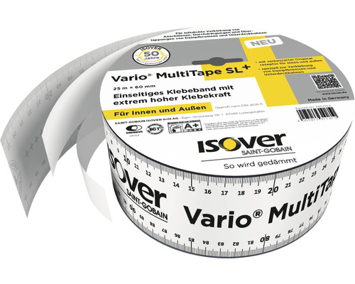 ISOVER Vario® MultiTape SL+ plakband met enkelzijdige stroken voor binnen- en buitengebruik, 25 m x 60 mm