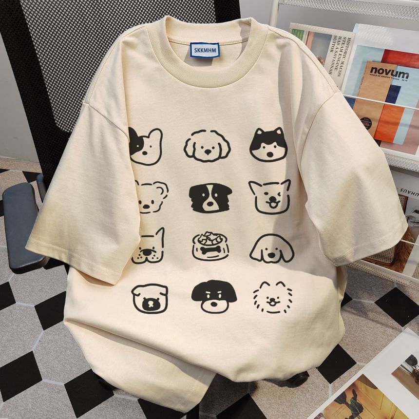 Kupyd - T-shirt met korte mouwen, ronde hals en hondenprint