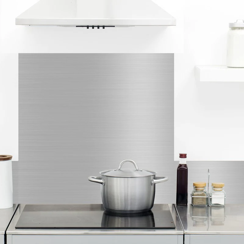 Crédence cuisine Fond de hotte ALU : L 90cm x H 70cm - ALU BROSSÉ 99de