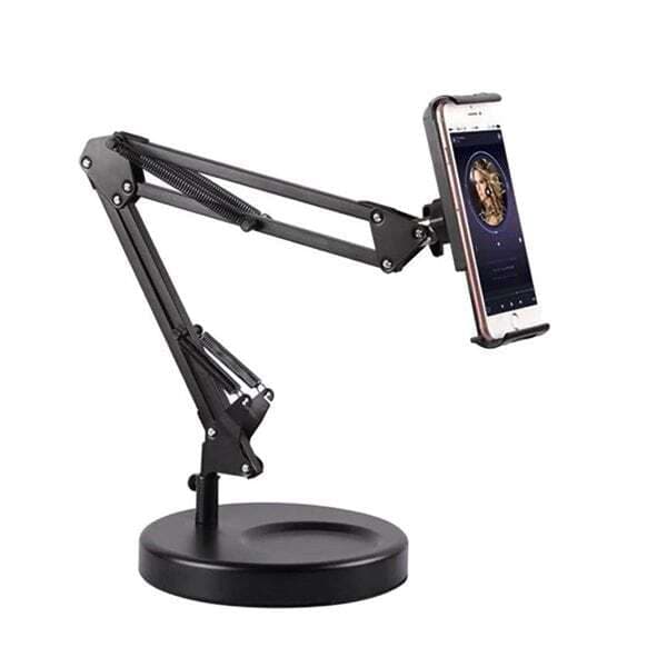 Universal smartphoneholder til bordplade med bøjelig arm og 360 graders rotation