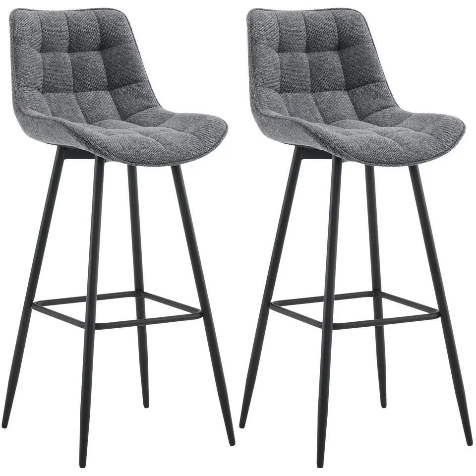 CLP Set van 2 Barkruk Dartford mat zwart Frame - Stof - donkergrijs