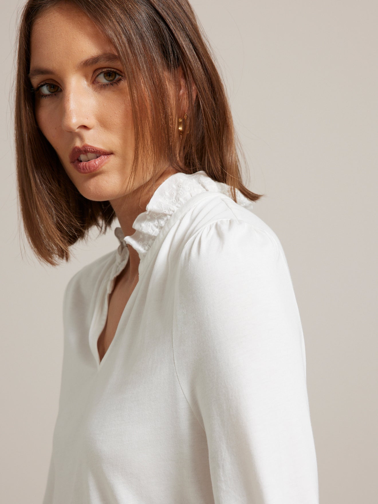 T-shirt col volanté femme - modal et coton biologique