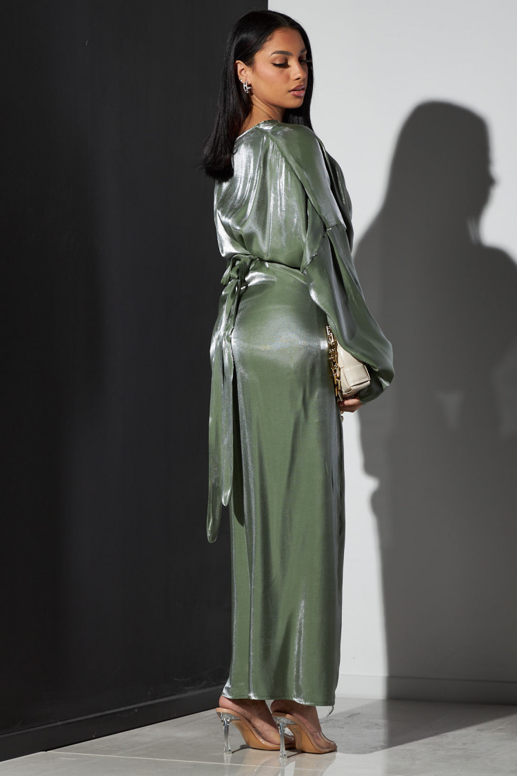Abaya verte à empiècement à noué