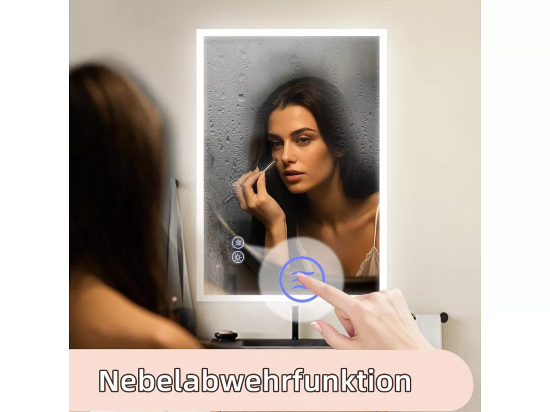 NETTLIFE Miroir avec lumière 50x70cm Miroir mural LED Verre antidéflagrant Miroir de salle de bain avec miroir tactile