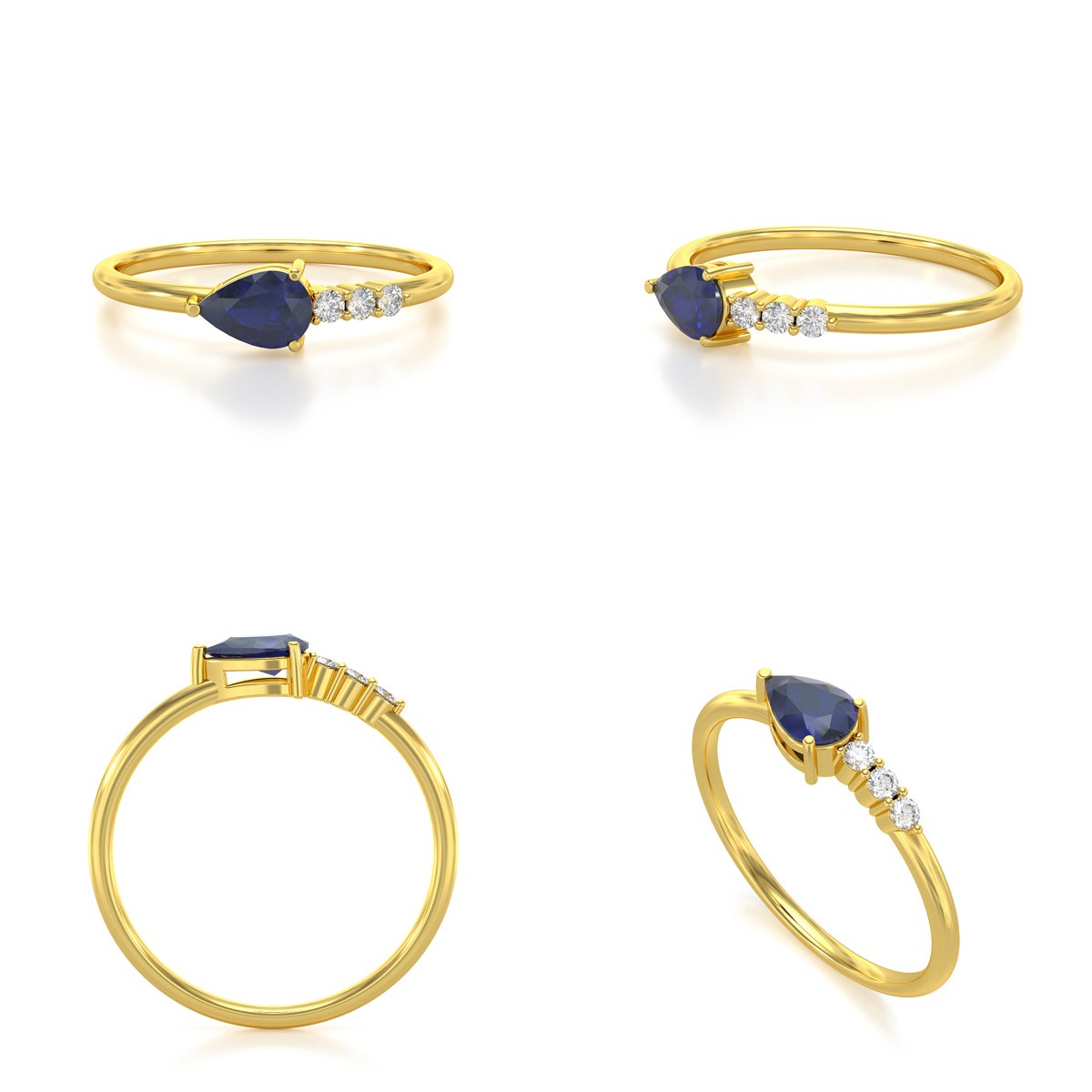 Bague ADEN Or 585 Jaune Saphir et diamants 1.176grs